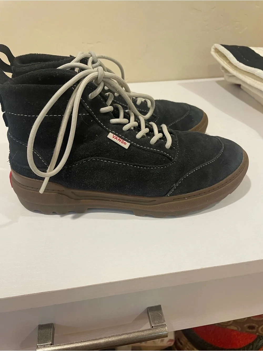 Vans Black Suede High-Top Boots with Cream Laces